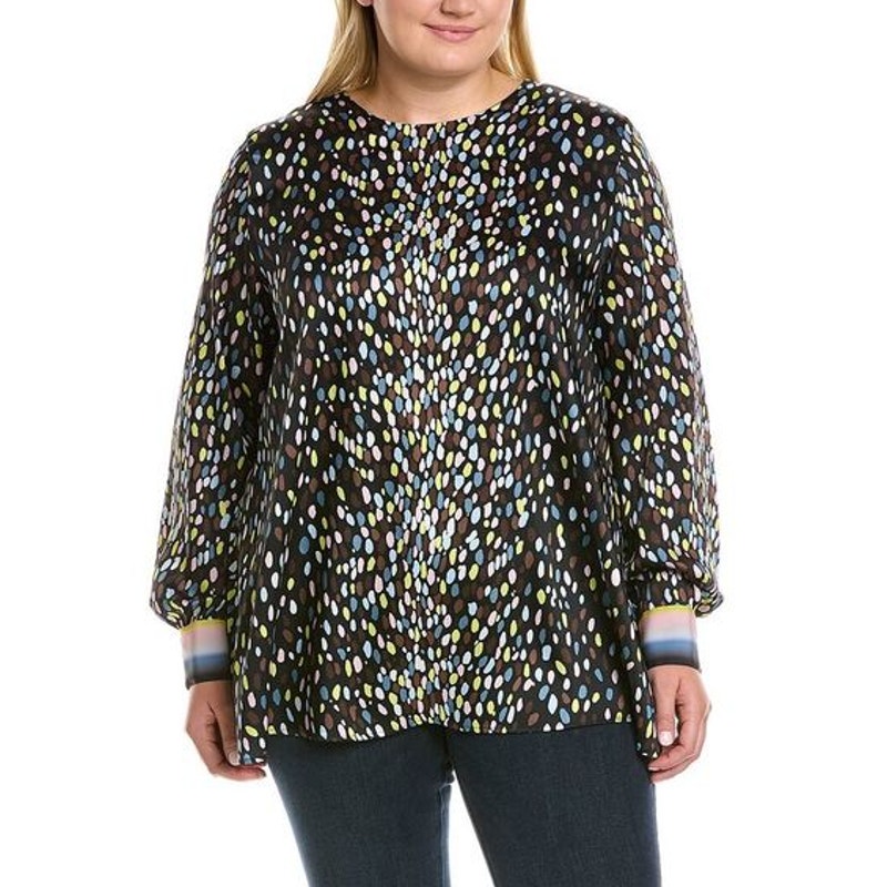 Marina Rinaldi Flaminia Blouse Confetti Dot Print Long Sleeve Pleated Satin Top